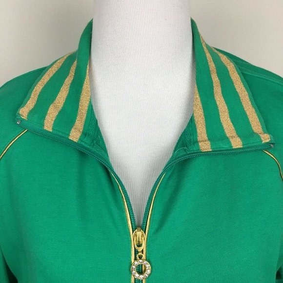 Quacker Factory Jacket Rhinestone Green Gold M - Picture 3 of 8